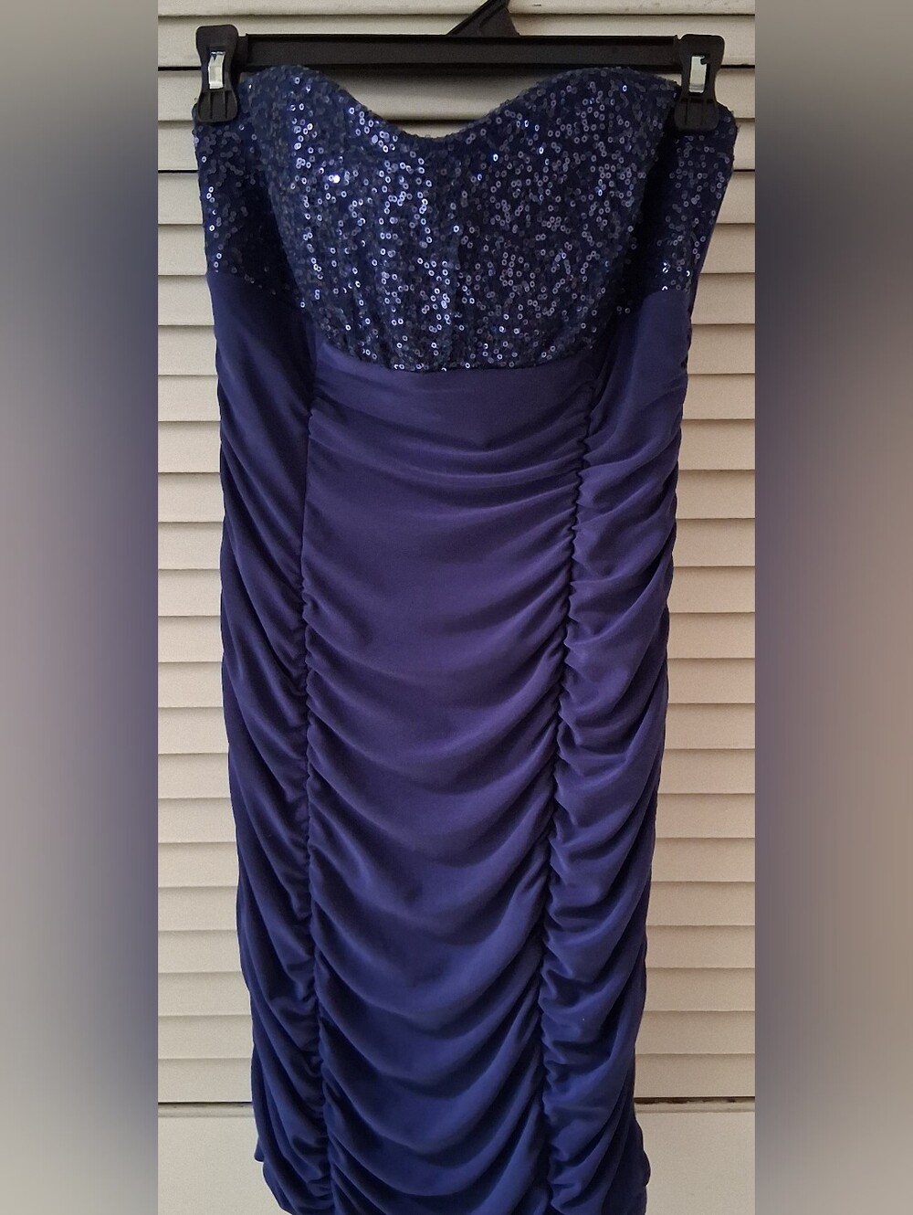 Wishes Wishes Wishes Strapless Navy Sequin Ruched Gown